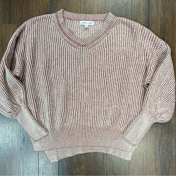 She + Sky mauve ribbed v neck sweater SZ SM - Picture 1 of 5